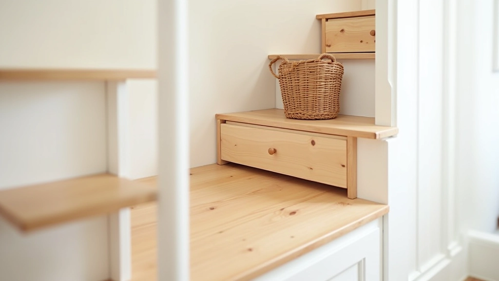 Under-staircase storage compartments with sliding drawers and baskets neatly organized