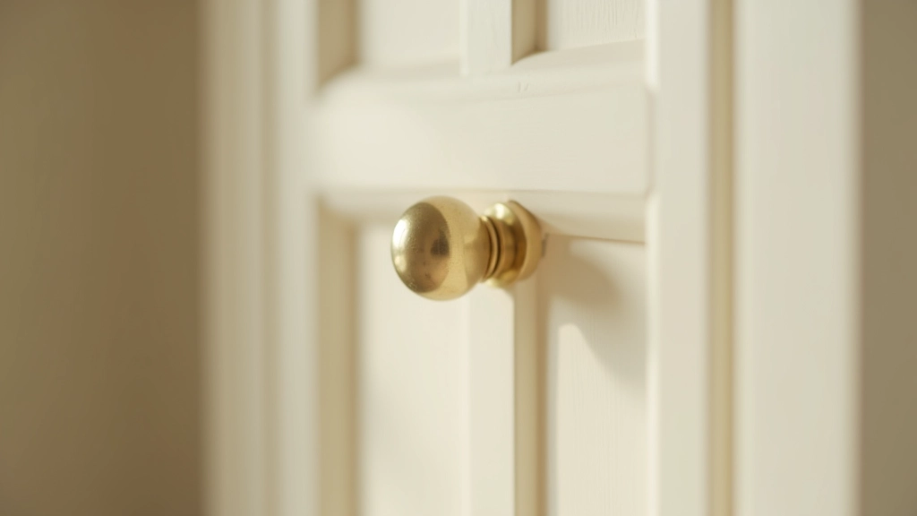 Close-up of traditional Victorian cupboard door with original brass hardware and period-correct paneling detail