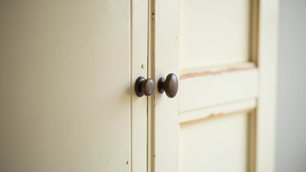 Damaged Victorian cupboard door with dents and worn paint, showing the value of restoration versus replacement