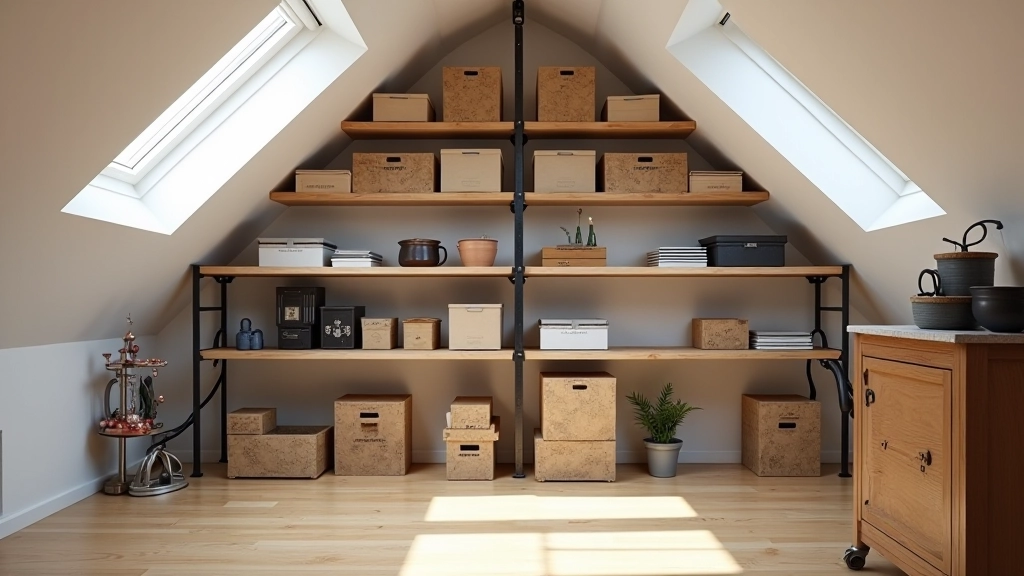 Loft space with heavy-duty shelving installation
