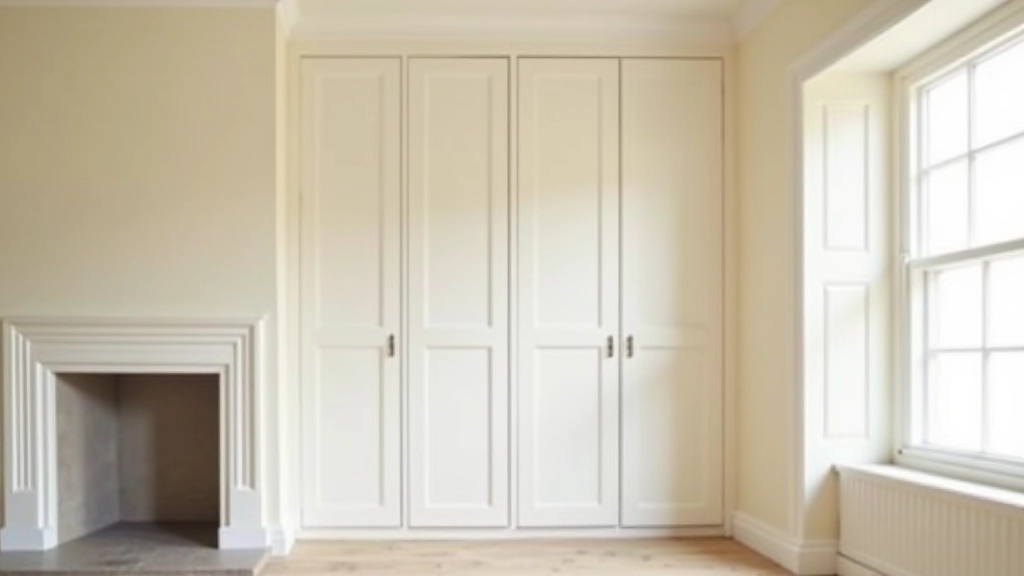 Built-in wardrobe with period-style doors fitted between chimney breast and corner, preserving wall proportions and original architectural lines