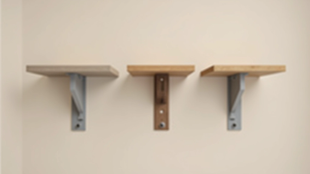 Three different shelving system types displayed side by side showing bracket styles and shelf materials