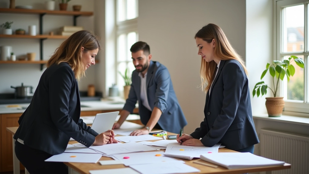 Team of storage design professionals in modern office environment collaborating on storage solution planning